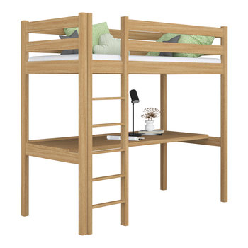 Dębowe łóżko piętrowe antresola z biurkiem N05 dąb naturalny 120x190 - N-Wood