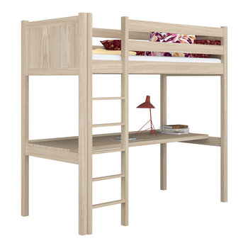 Dębowe łóżko piętrowe antresola z biurkiem N06 dąb bielony 100x200 - N-Wood