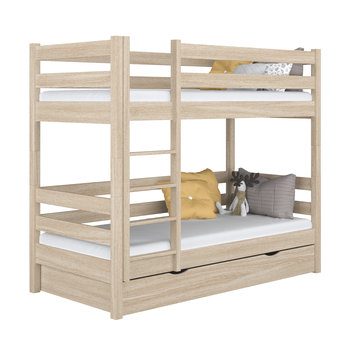 Dębowe łóżko piętrowe z szufladą N01 dąb bielony 90x200 - N-Wood