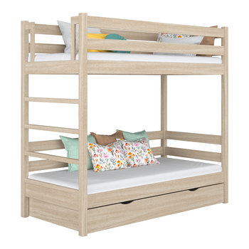 Dębowe łóżko piętrowe z szufladą N03 dąb bielony 100x190 - N-Wood