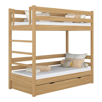 Dębowe łóżko piętrowe z szufladą N03 dąb naturalny 120x190 - N-Wood
