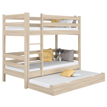 Dębowe łóżko piętrowe z szufladą na materac N01 dąb bielony 80x180 - N-Wood