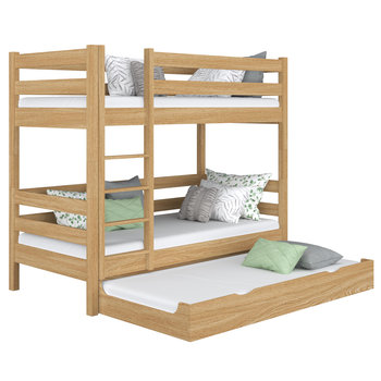 Dębowe łóżko piętrowe z szufladą na materac N01 dąb naturalny 90x200 - N-Wood