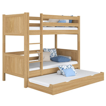 Dębowe łóżko piętrowe z szufladą na materac N02 dąb naturalny 100x190 - N-Wood