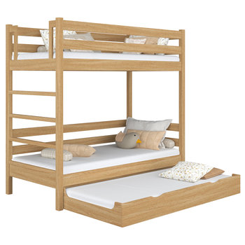 Dębowe łóżko piętrowe z szufladą na materac N03 dąb naturalny 100x180 - N-Wood