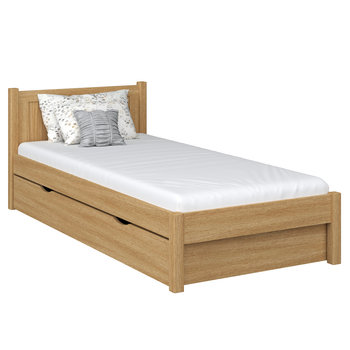 Dębowe łóżko pojedyncze z szufladą N02 dąb naturalny 90x200 - N-Wood