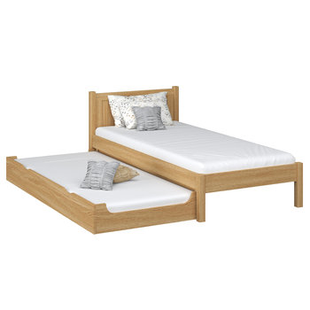 Dębowe łóżko pojedyncze z szufladą na materac N02 dąb naturalny 100x190 - N-Wood