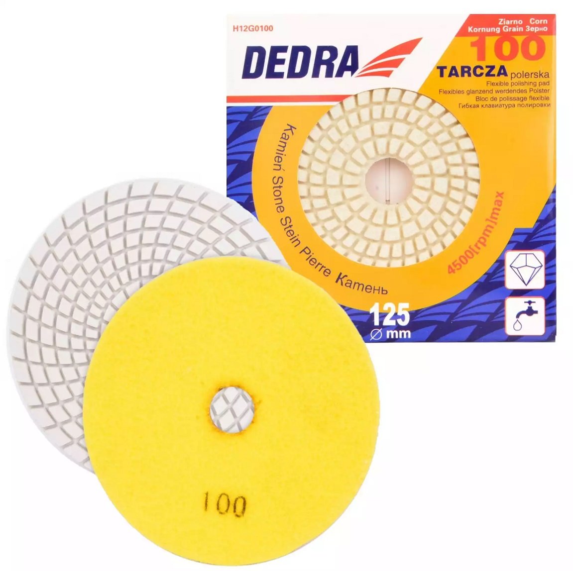 Elastyczny, diamentowy dysk polerski DEDRA H12G0100 gr.0100, śr.125mm, do pracy na mokro-Zdjęcie-0