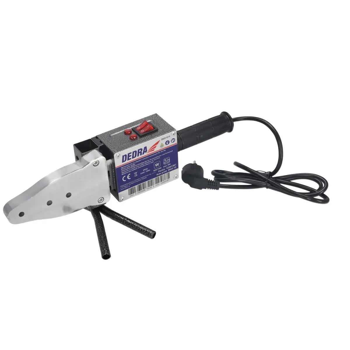 Zgrzewarka do rur i złączek z tworzyw sztucznych DEDRA DED7515 800/1500W, walizka metal, zakres 16-63mm, PE, PP, PB