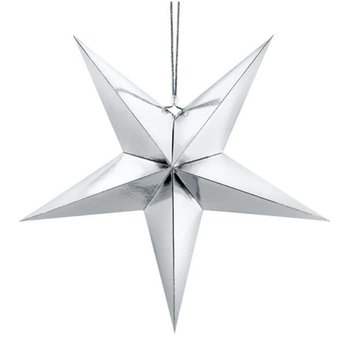 Dekoracja Gwiazda 3D, srebrna, 45 cm - PartyDeco