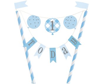 Dekoracja Na Tort Topper Gingham 1St Birthday, Niebieska - Unique Party