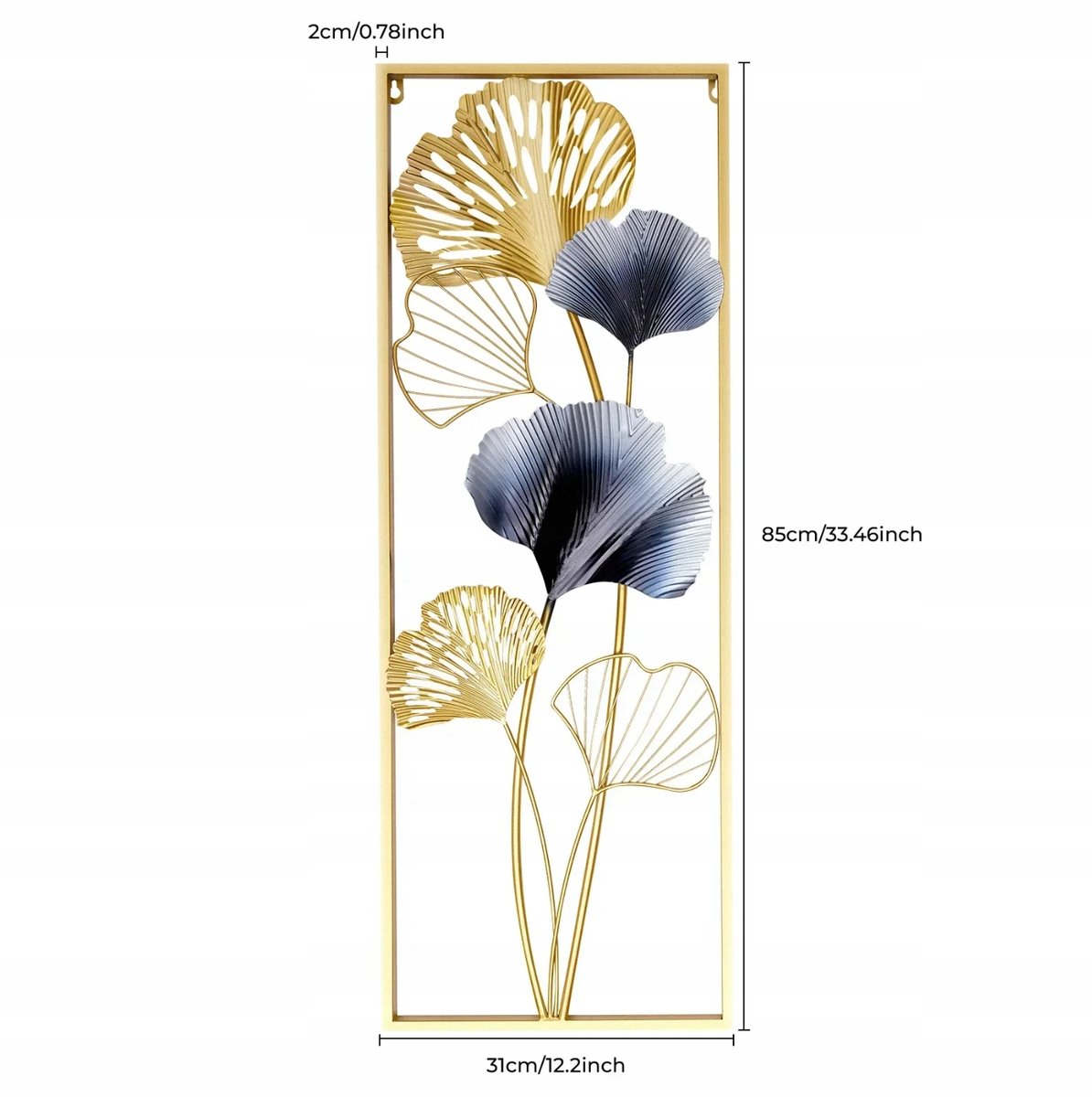Dekoracja ścienna metalowa 2 szt. liście miłorzębu 85x31 cm złota