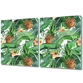 Dekoracyjna Deska Kuchenna ze Szkła - 2x 40x52 cm - Ananasy w liściach - Coloray