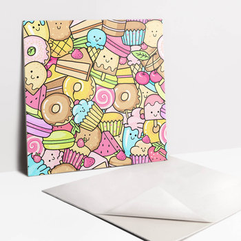 Dekoracyjne Kafelki Samoprzylepne - Kolorowe rysunkowe słodycze, 30x30 cm - 9 sztuk - Tulup