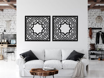Dekoracyjny Panel Ażurowy, Marokański Styl, Alhambra, Dekoracja Ścienna 3D, Ornament,Dyptyk, Czarny - ORNAMENTI