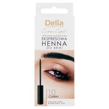 Delia Cosmetics, Eyebrow Expert Jednoskładnikowa ekspresowa henna do brwi, 1.0 czarny, 6 ml - Delia Cosmetics