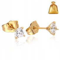 Delikatne Złote Kolczyki Wkrętki Sztyft Cyrkonie 5 Mm Stal Chirurgiczna 18K Golden Celebrity