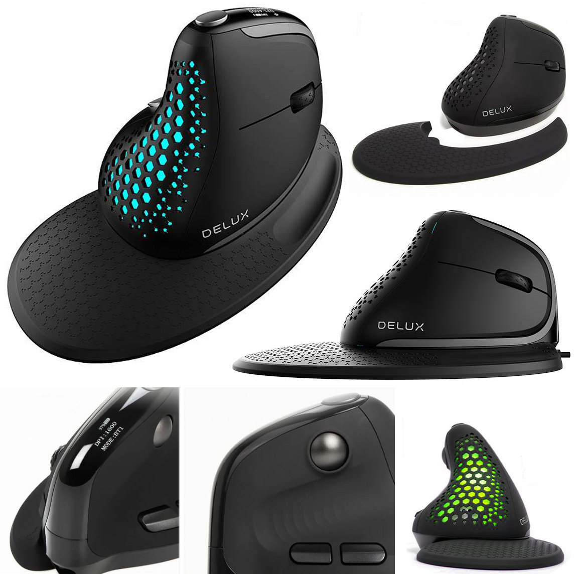 DELUX M618XSD Bezprzewodowa mysz pionowa BT + 2,4Ghz czarna-Zdjęcie-0