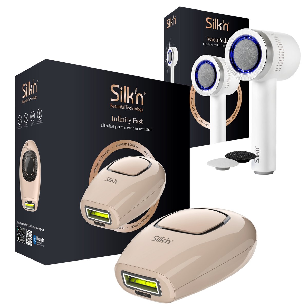 Silk'n Depilator IPL Silk'n Infinity Fast + VacuPedi Pilnik do Stóp z Systemem Próżniowym Srebrny