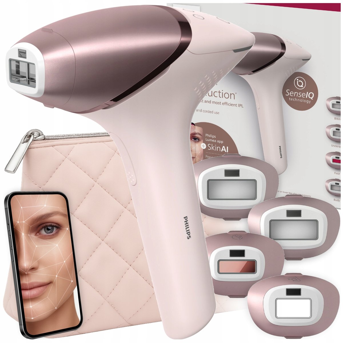 Philips DEPILATOR LASEROWY PHILIPS DAMSKI DEPILACJA LUMEA IPL ŚWIATŁEM + 4 NASADKI