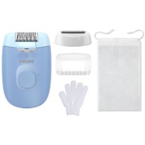 Depilator PHILIPS BRE247/00 - niebieski depilacja z nasadkami LED głowica zmywalna ergonomiczny uchwyt trymer bikini zestaw do ciała sieciowy precyzyjny cichy domowy Philips