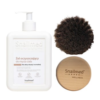 Dermokosmetyczny żel oczyszczający do mycia ciała dla skóry tłustej i normalnej 300ml + Szczotka do Skóry Twarzy z Naturalnego Włosia Końskiego w prezencie - snailmed