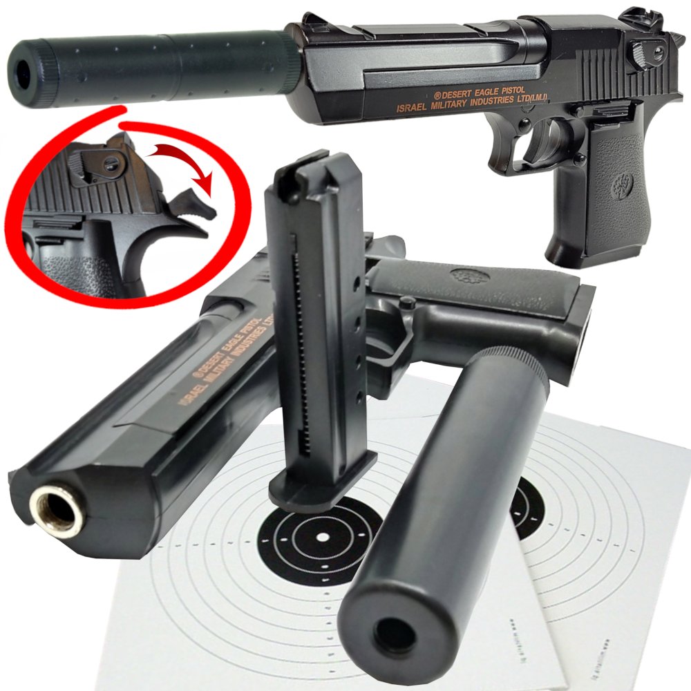 Фото - Іграшка для пісочниці Desert Eagle Pistolet Metalowy Na Kulki 6mm Replika ASG + Tłumnik