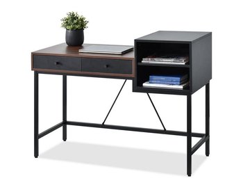 Designerskie Biurko 110 Cm Z Otwartymi Półkami Ivar Czarno-Orzechowe - MEBEL-PARTNER