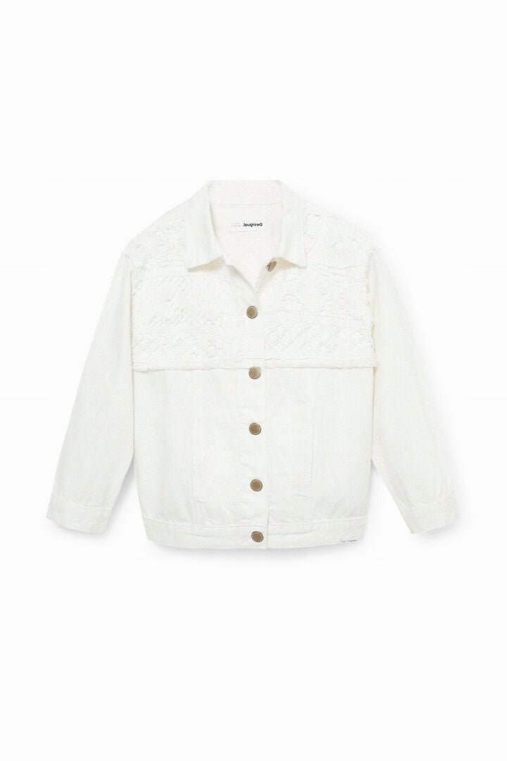 DESIGUAL Desigual Biały Biała Kurtka Jeansowa Z Ażurowym Wzorem I Guzikami 98/104 K_a