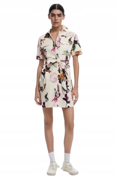DESIGUAL Desigual Krótka Bawełniana Sukienka Z Kwiatowym Nadrukiem Xl J2A