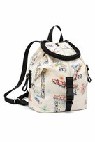 DESIGUAL PLECAK BEŻOWY MAŁY MIX WZORÓW Z CZARNYMI PASKAMI 29x17x32 1I4A Desigual
