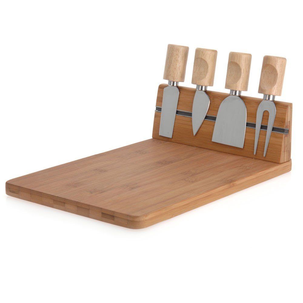 Deska bambusowa EH EXCELLENT HOUSEWARE 6652, 5 szt - 30x21x8,5 cm brązowa noże do sera magnetyczna listwa antypoślizgowa do krojenia i serwowania pr..