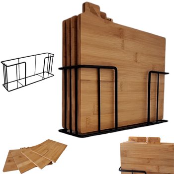 DESKI DO KROJENIA BAMBUSOWE  ZESTAW 4 DESEK KUCHENNYCH + STALOWY STOJAK - Sokomedica