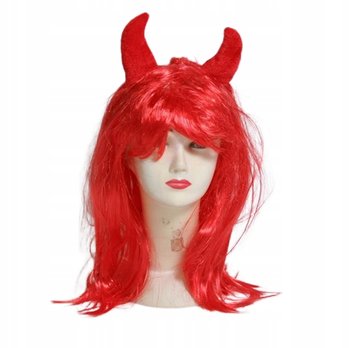 Diabełek Peruka Z Rogami Czerwone Włosy Przebranie - Midex
