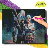 DIAMOND PAINTING 5D z RAMĄ Filmy Haft Diamentowy Duży Wiedźmin Heralt i Ciri 40x50 cm