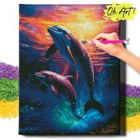 DIAMOND PAINTING 5D z RAMĄ Haft Diamentowy Duży Delfiny Mozaika 40x50 cm