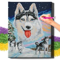 DIAMOND PAINTING 5D z RAMĄ Huskies na północy Haft Diamentowy Duży Pies Mozaika 40x50 cm