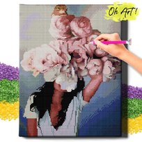 DIAMOND PAINTING 5D z RAMĄ Kobieta Różowe piwonie Haft Diamentowy Kwiaty  40x50 cm   