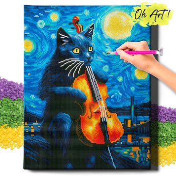 DIAMOND PAINTING 5D z RAMĄ Kot Haft Diamentowy Duży Kot i skrzypce Mozaika 40x50 cm - Oh Art!