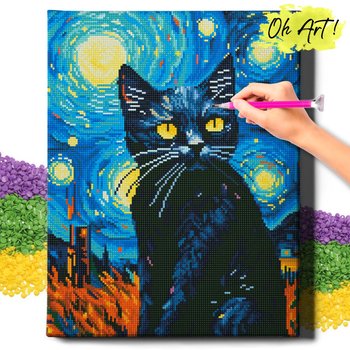 DIAMOND PAINTING 5D z RAMĄ Kot Haft Diamentowy Duży Nocny kot Mozaika 40x50 cm - Oh Art!