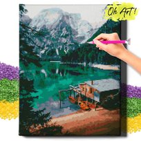 DIAMOND PAINTING 5D z RAMĄ Krajobraz Haft Diamentowy Duży Jezioro Szmaragdowe Mozaika 40x50 cm
