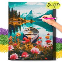 DIAMOND PAINTING 5D z RAMĄ Krajobraz Haft Diamentowy Duży Łódź na rzece Mozaika 40x50 cm