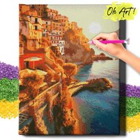 DIAMOND PAINTING 5D z RAMĄ Krajobraz Haft Diamentowy Duży Miasto nad morzem Mozaika 40x50 cm