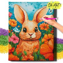 DIAMOND PAINTING 5D z RAMĄ Królik w kwiatach Haft Diamentowy 30x40 Mozaika Zwierzęta Dla dzieci Oh Art!