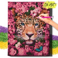 Diamond Painting 5D Z Ramą Lampart Haft Diamentowy Duży Lampart W Kwiatach Mozaika 40X50 Cm