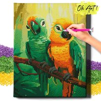 DIAMOND PAINTING 5D z RAMĄ Papugi na gałęzi Haft Diamentowy 30x40 Mozaika Ptaki Oh Art!