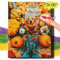 Diamond Painting 5D Z Ramą Pies Haft Diamentowy Duży Retriever I Dynie Mozaika 40X50 Cm