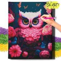 DIAMOND PAINTING 5D z RAMĄ Sowa Haft Diamentowy Duży Sowa w różowych kwiatach Mozaika 40x50 cm