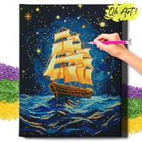 DIAMOND PAINTING 5D z RAMĄ Statek Haft Diamentowy Duży Statek nocą Mozaika 40x50 cm