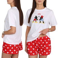 DISNEY Myszka Minnie i Mickey Biała BAWEŁNIANA piżama damska, DWUCZĘŚCIOWA piżamka NA LATO z krótkim rękawem 100% BAWEŁNA S Disney